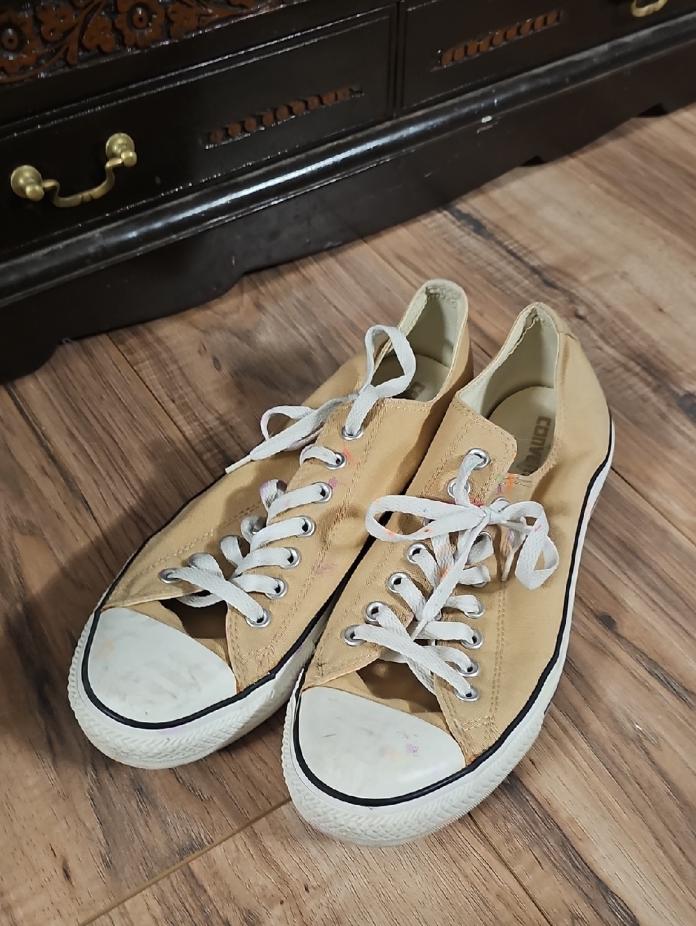 Converse Beige Low-Top Canvas Sneakers with White Toe Cap
